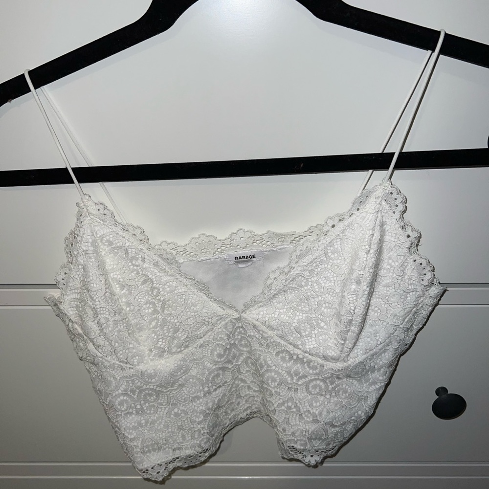 Garage White Lace Cropped Tank Top